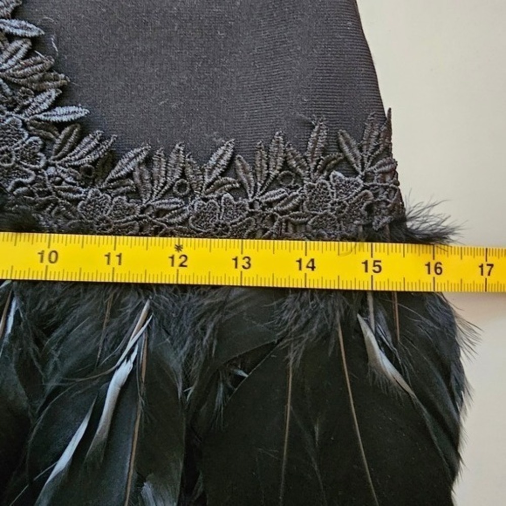 Black Feathered Mini Dress Bodycon Going Out Holiday LBD Party Stretch Small ~ - Picture 8 of 9